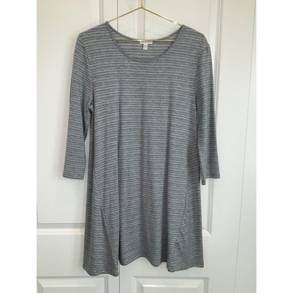 Garnet Hill Dresses & Skirts - Garnet Hill Women’s SMALL Grey White Striped Seamed Knit Trapeze Dress NEW